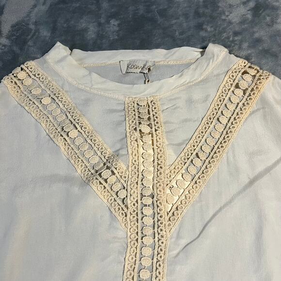 Kosmika Crewneck Crochet Trim Blouse Size Small NEW Semi Sheer Boho Cottagecore - Picture 3 of 12